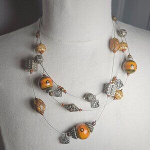 CHICO'S NECKLACE, 3 TIERS OF ECLECTIC BEADS